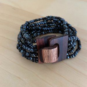 3/$20 Boho Beaded Bracelet with Wood Clasp- Black